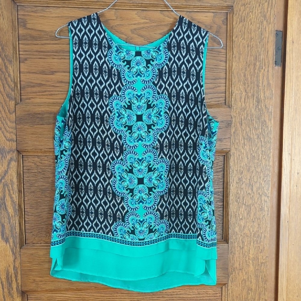 Rose & Olive Sleeveless Abstract Print Tank Top Scoop Neck Size M